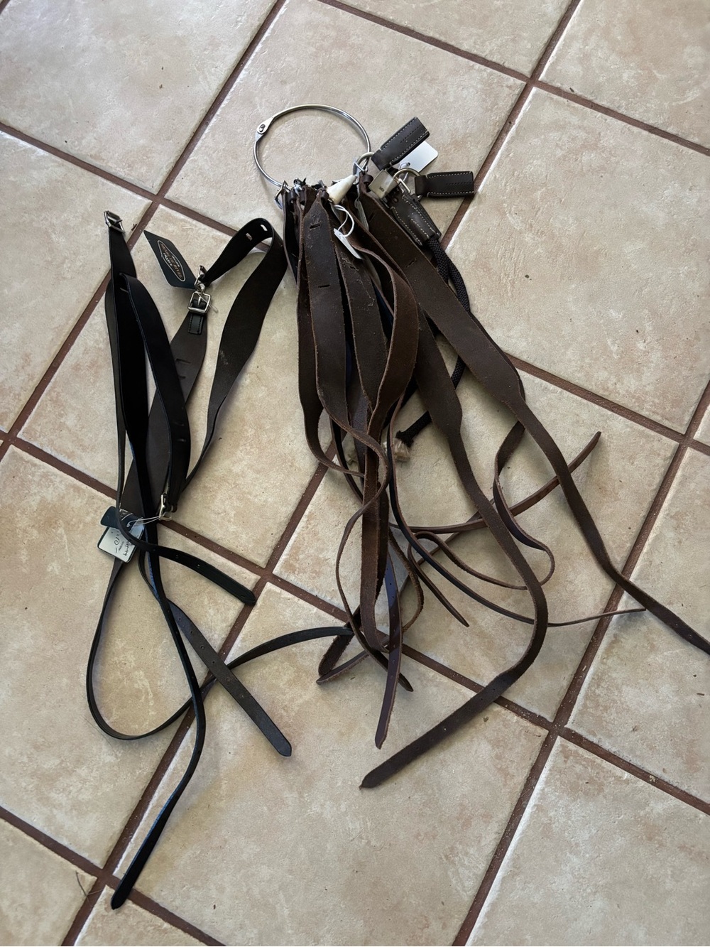 Lot of 8 Equestrian Leather Garters Brown and Black Sizes M & L